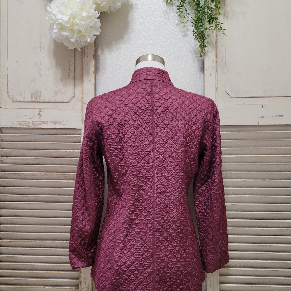 Eileen Fisher 100% tussah silk magnetic snap button jacket, burgundy size PP - Picture 6 of 14